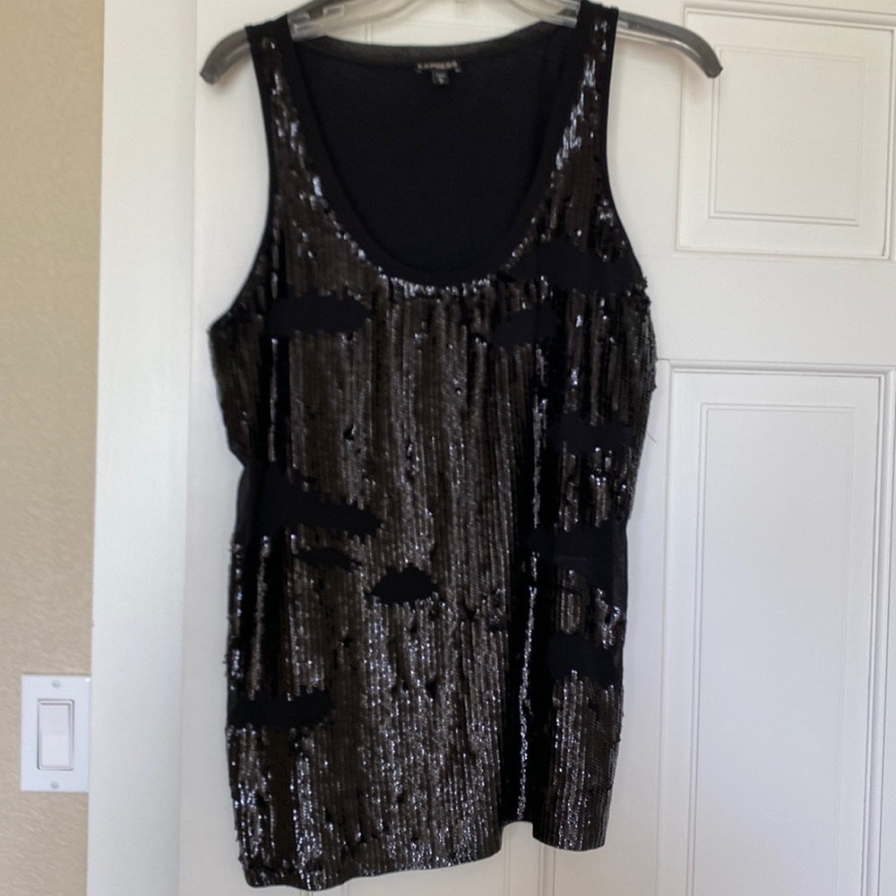 Express Women's Black Tank Top with sequin detail Large
